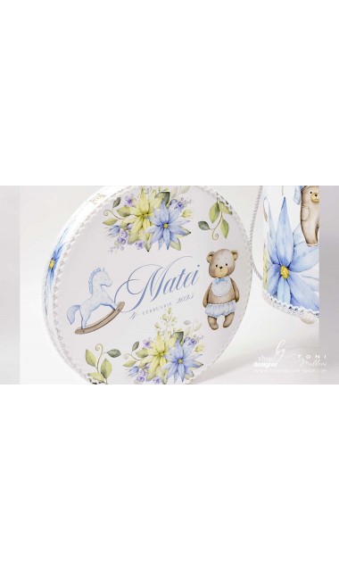 Trusou botez cu ursuleti ponei si flori albastre Teddy Bear Blue 27